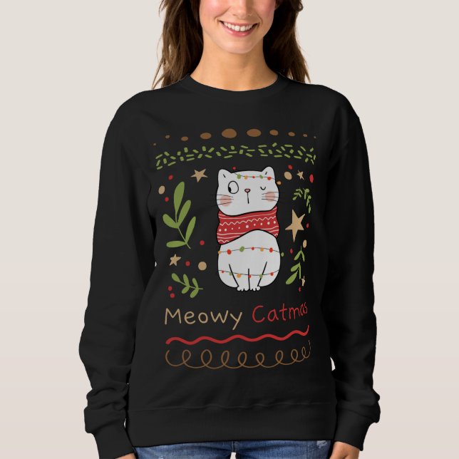Meowy Catmas Cat Lover jul Julafton T Shirt (Framsida)