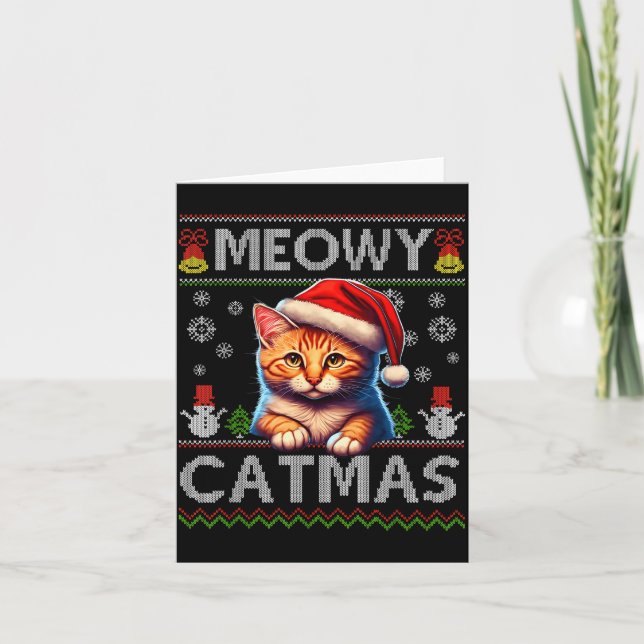 Meowy Catmas Cat Santa Christmas Kitten Xmas Ugly  Kort (Framsida)