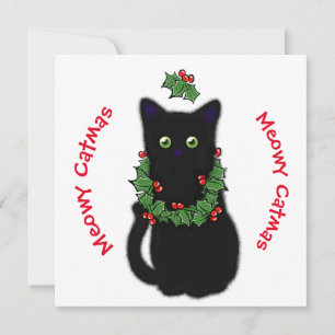 Meowy Catmas cat teckning Holly-bär jul Inbjudningar