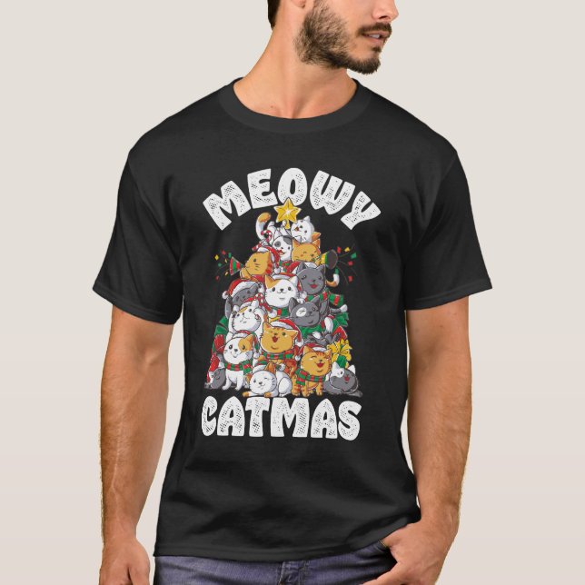 Meowy Catmas Cat Träd T Shirt (Framsida)