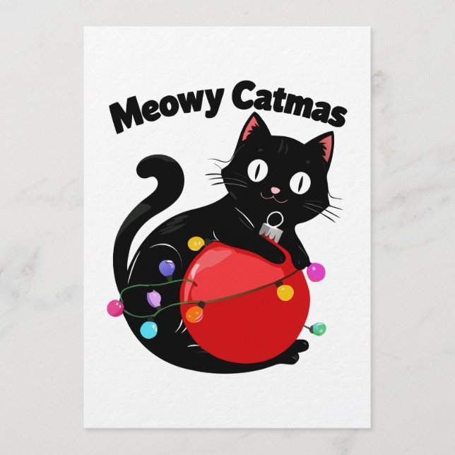 Meowy Catmas - Cat with Christmas ornament Inbjudningar (Framsida)
