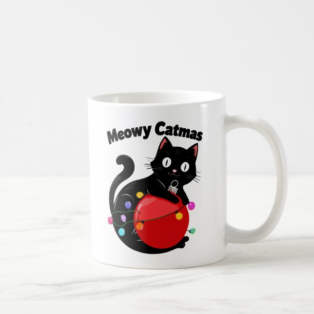 Meowy Catmas - Cat with Christmas ornament Kaffemugg (Höger)
