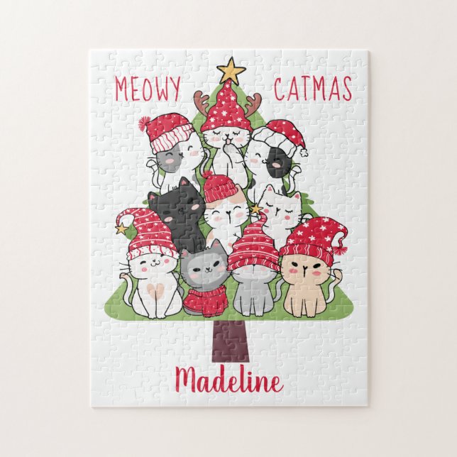 Meowy Catmas Cute Cat Julgran  Pussel (Vertikal)