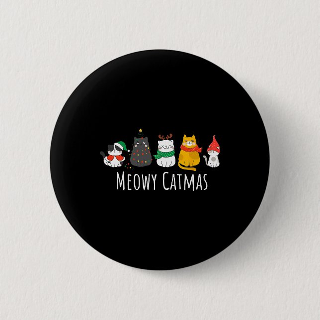 Meowy Catmas Cute Cat Santa Hat jul Kitten X Knapp (Framsida)