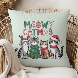 Meowy Catmas Cute Christmas Cats - Holiday Decor Kudde