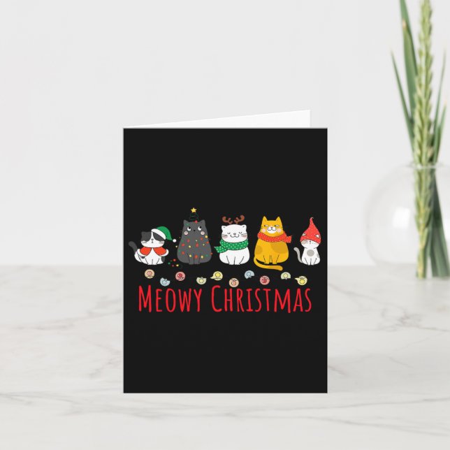 Meowy Catmas Cute Kitten Cat Santa Hat Julafton Ho Kort (Framsida)