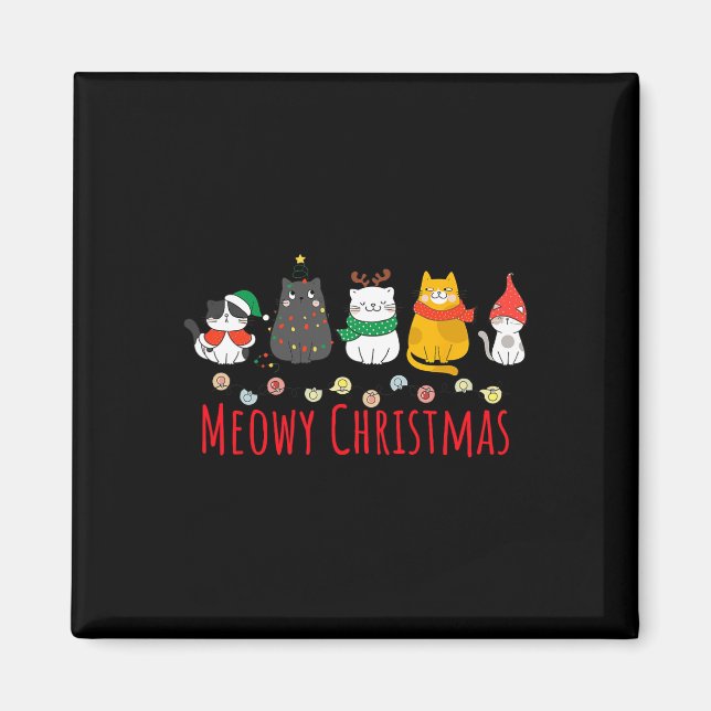 Meowy Catmas Cute Kitten Cat Santa Hat Julafton Ho Magnet (Framsidan)