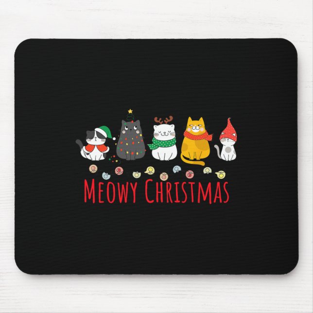 Meowy Catmas Cute Kitten Cat Santa Hat Julafton Ho Musmatta (Framsidan)
