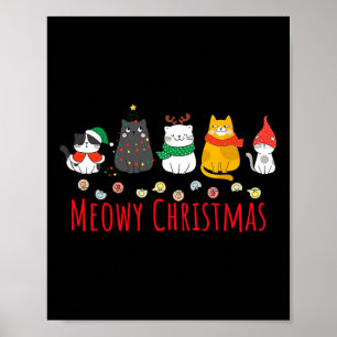 Meowy Catmas Cute Kitten Cat Santa Hat Julafton Ho Poster