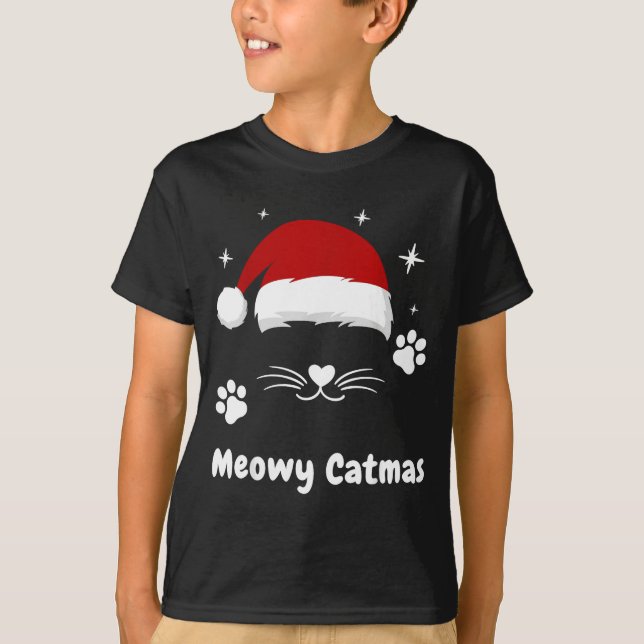 Meowy Catmas Cute Kitten Cats Santa Hat Christmas  T Shirt (Framsida)