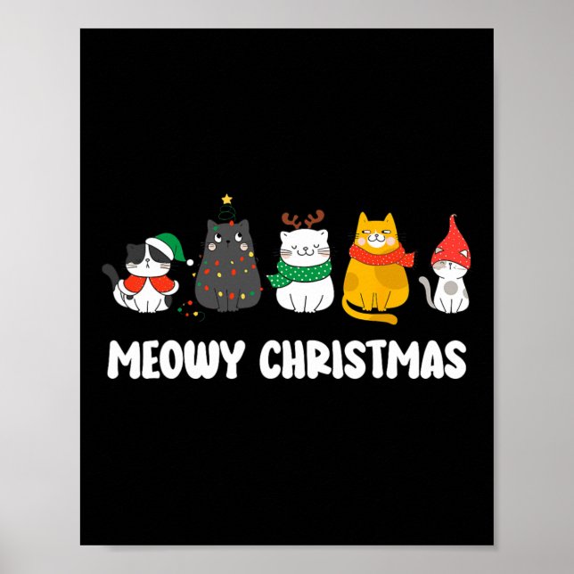 Meowy Catmas Cute Kitten Santa Hat jul Holid Poster (Framsidan)