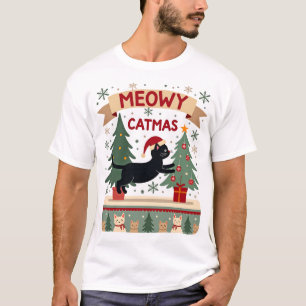 Meowy Catmas, fulständig jultröja, katt jul T Shirt