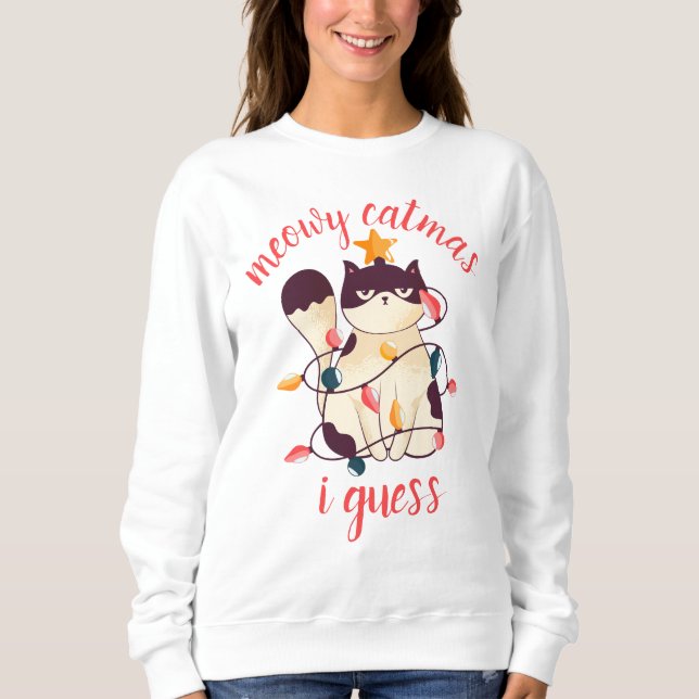 Meowy Catmas Funny Cat Lover T Shirt (Framsida)