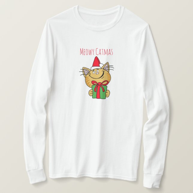 Meowy Catmas Funny Cat T-Shirt (Design framsida)
