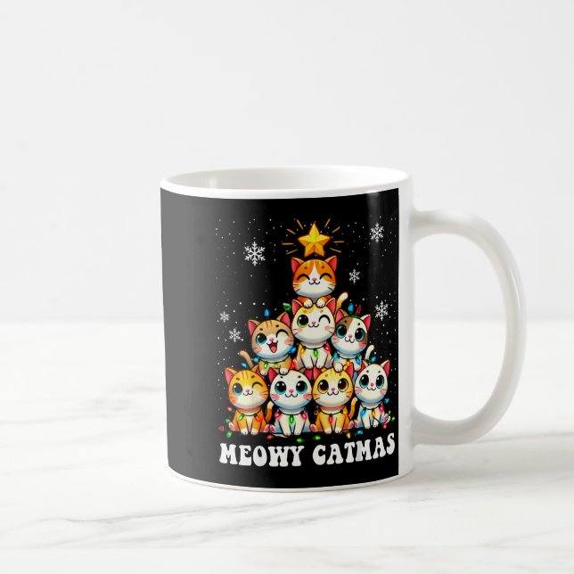 Meowy Catmas Funny Christmas Tree Lights Cute Cat  Kaffemugg (Höger)