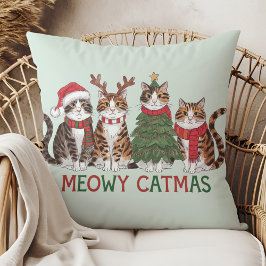 Meowy Catmas Funny Holiday Cats - Christmas Decor Kudde
