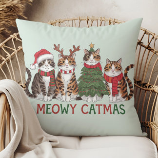 Meowy Catmas Funny Holiday Cats - Christmas Decor Kudde
