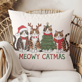 Meowy Catmas Funny Holiday Cats - Christmas Decor Kudde
