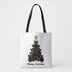 Meowy Catmas Funny jul Cat Julafton Träd Black Tygkasse