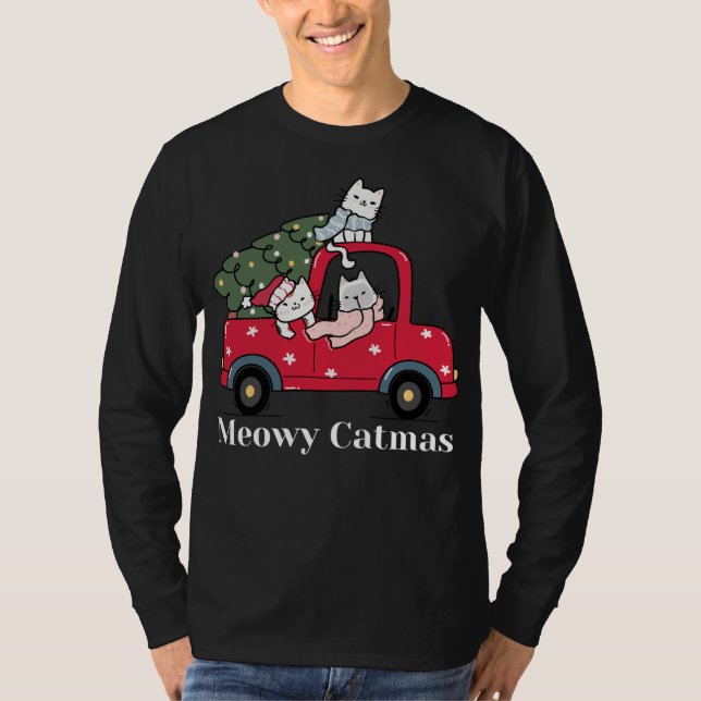 Meowy Catmas Funny jul Cat Red Lastbil T Shirt (Framsida)