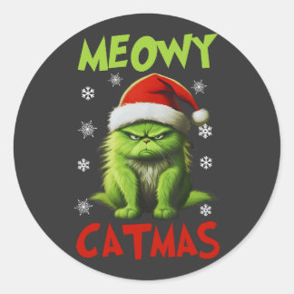 Meowy Catmas Funny Kat-julgåvor Cat Lovers Runt Klistermärke