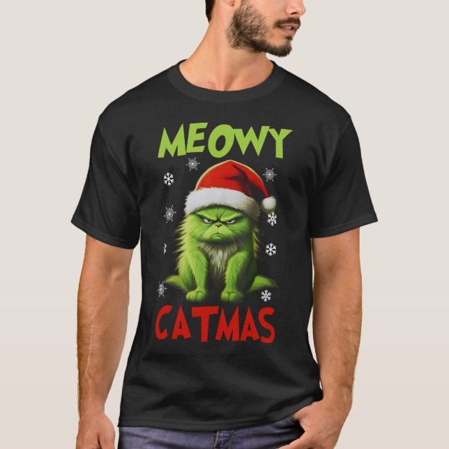 Meowy Catmas Funny Kat-julgåvor Cat Lovers T Shirt (Framsida)