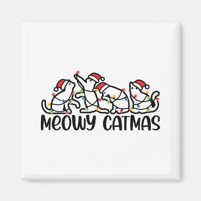 Meowy Catmas Funny Santa Cats Julafton Season Magnet (Framsidan)
