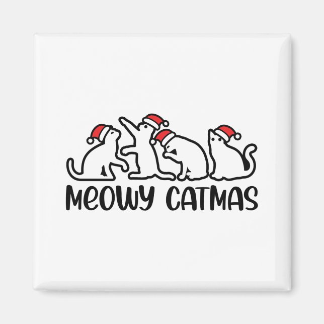 Meowy Catmas Funny Santa Cats Julafton Season Magnet (Framsidan)
