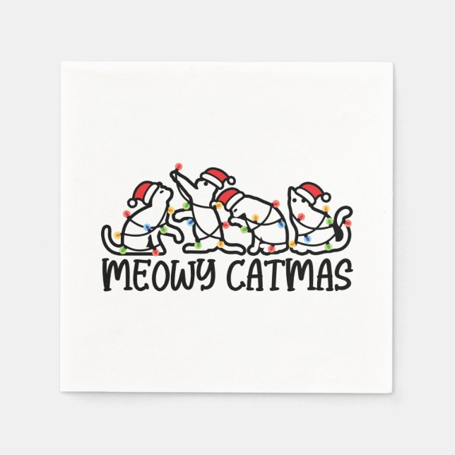 Meowy Catmas Funny Santa Cats Julafton Season Pappersservett (Framsidan)