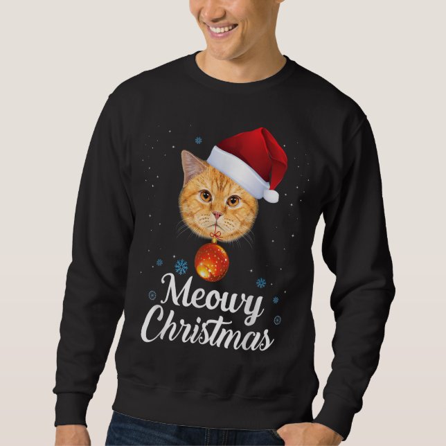Meowy Catmas God jul Ugly Sweater Cat Lång Ärmad Tröja (Framsida)