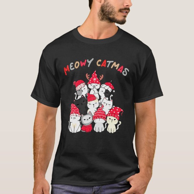 Meowy Catmas jul T Shirt (Framsida)
