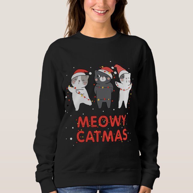 Meowy Catmas Julafton Novelty Cat Lover jul Ligh T Shirt (Framsida)