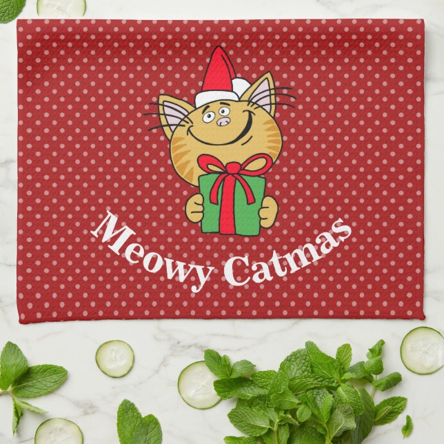 Meowy Catmas julklapp Kitchen Towel Kökshandduk (Vikta)
