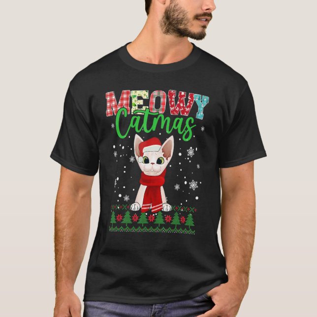 Meowy Catmas julklapp Santa Scarf Ugly T Shirt (Framsida)