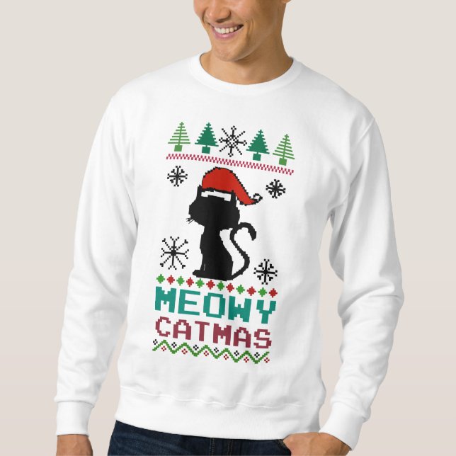 Meowy Catmas jultomten Cat Ugly Sweater Lång Ärmad Tröja (Framsida)