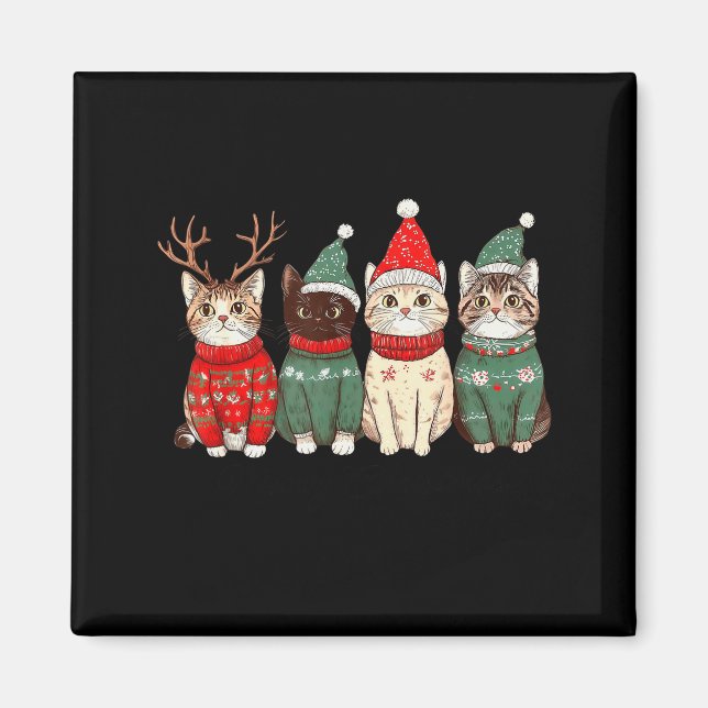 Meowy Catmas Katt Jul Belysning Xmas Pyjamas Katt Magnet (Framsidan)