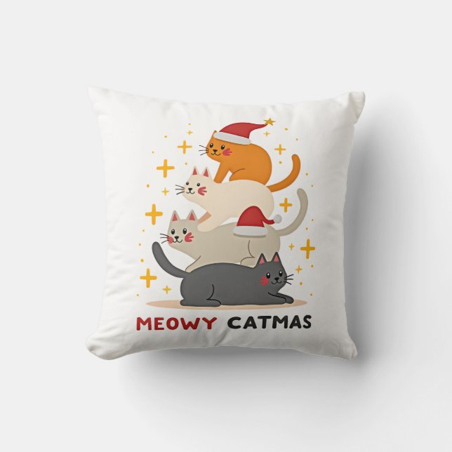 Meowy Catmas Katt Jul Gran Xmas (2) Kudde (Framsida)