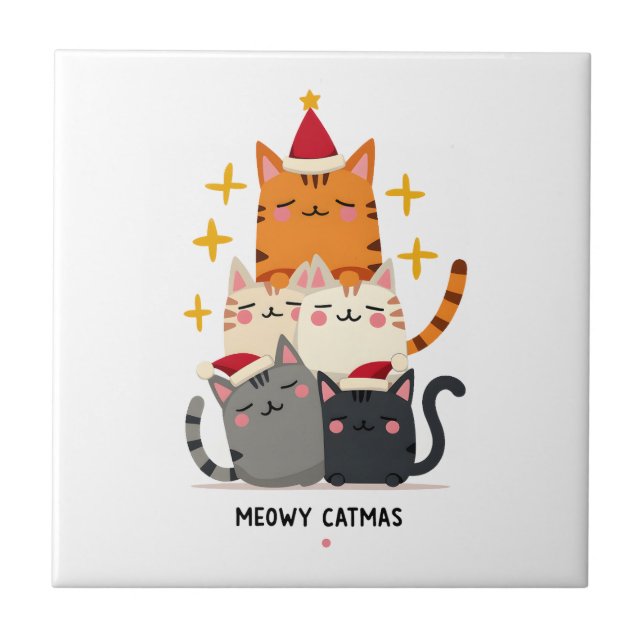 Meowy Catmas Katt Jul Gran Xmas (3) Kakelplatta (Framsidan)