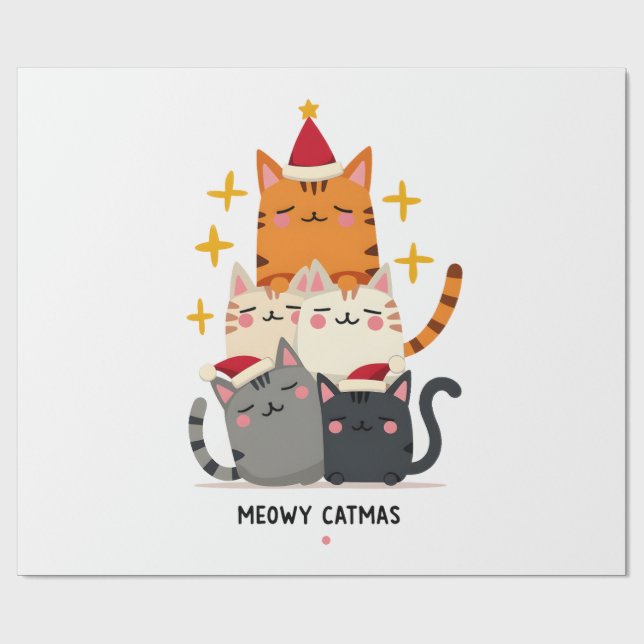 Meowy Catmas Katt Jul Träd Xmas (3) Presentpapper (Platt)