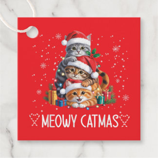 Meowy Catmas Katt Julgran Xmas Roligt Gåvor Etiketter