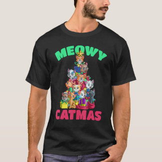 Meowy Catmas Katt Julgran Xmas Tjejer Killar Ki T Shirt