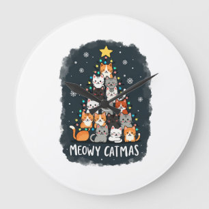 Meowy Catmas Katt Julgran Xmas Tjejer Pojkar Fu Stor Klocka