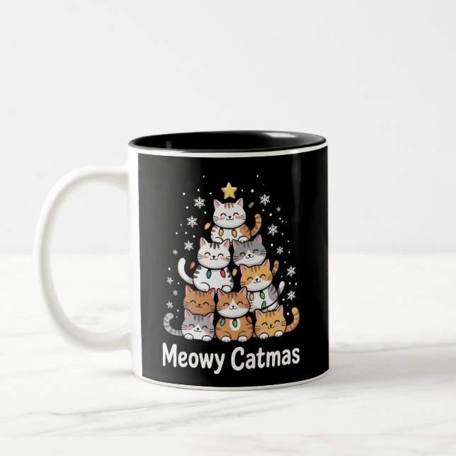Meowy Catmas Katt Julgran Xmas Tomte  Två-Tonad Mugg (Vänster)