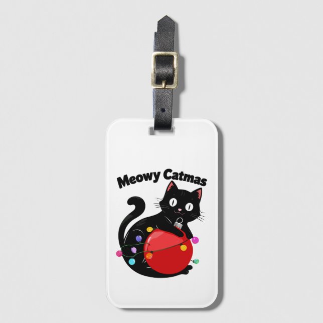 Meowy Catmas - Katt med juldekoration Bagagebricka (Framsida vertikal)