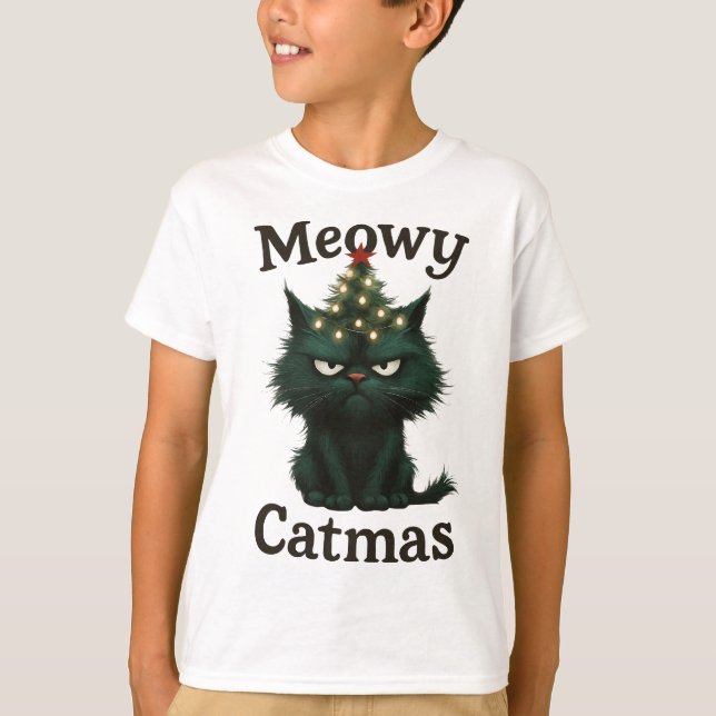 Meowy Catmas Moody cat T Shirt (Framsida)
