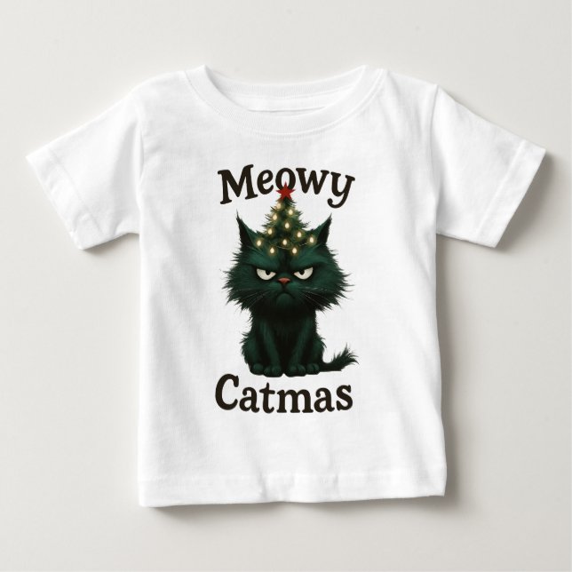 Meowy Catmas Moody cat T Shirt (Framsida)