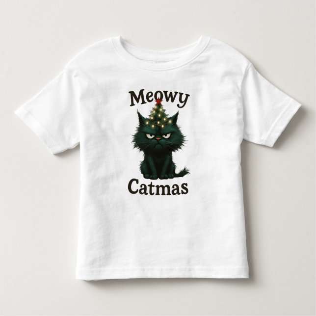 Meowy Catmas Moody cat T Shirt (Framsida)