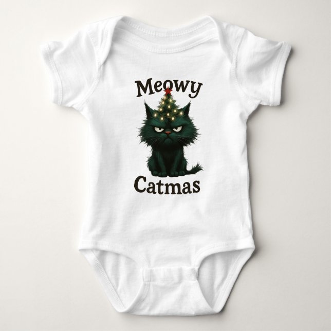 Meowy Catmas Moody cat T Shirt (Framsida)
