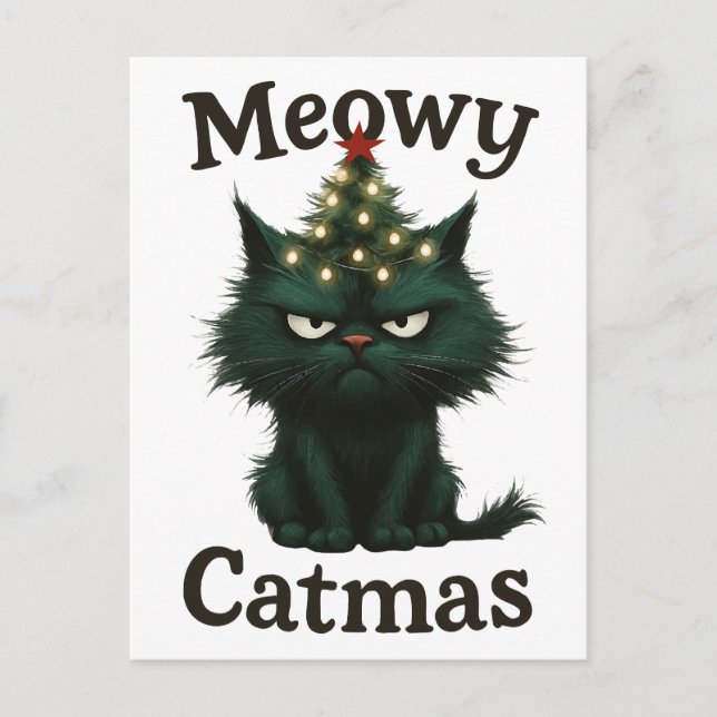 Meowy Catmas Moody cat Vykort (Framsida)
