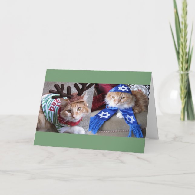 Meowy Catmas och lycklig Tass-nukkah! Helgkort (Framsida)